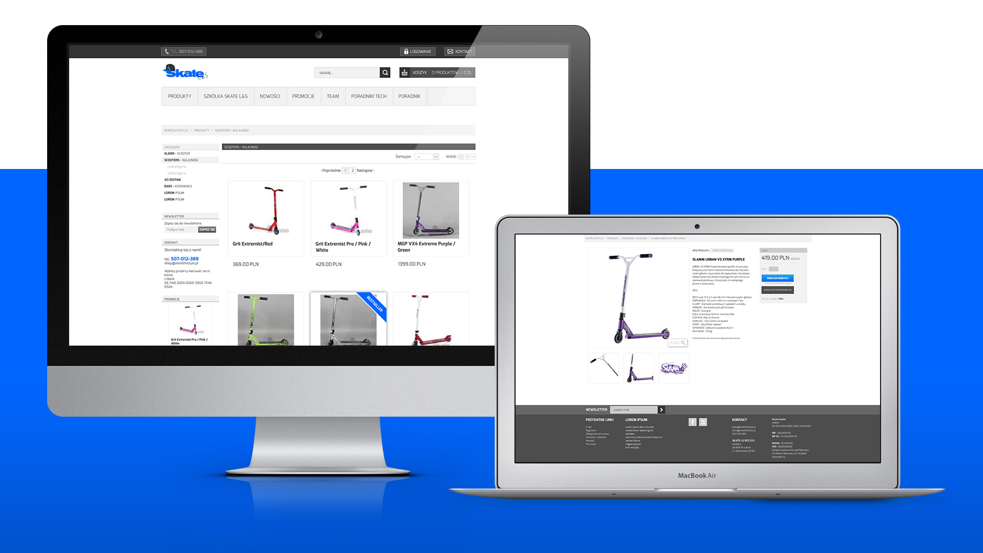 Grafika sklepu z wyczynowymi hulajnogami
