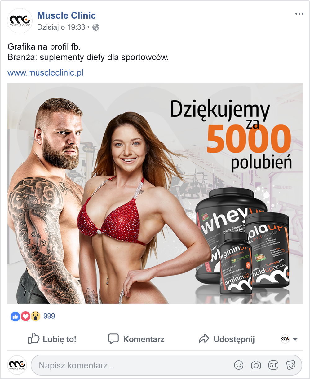 post facebook dla Muscle Clinic - 5000 polubień